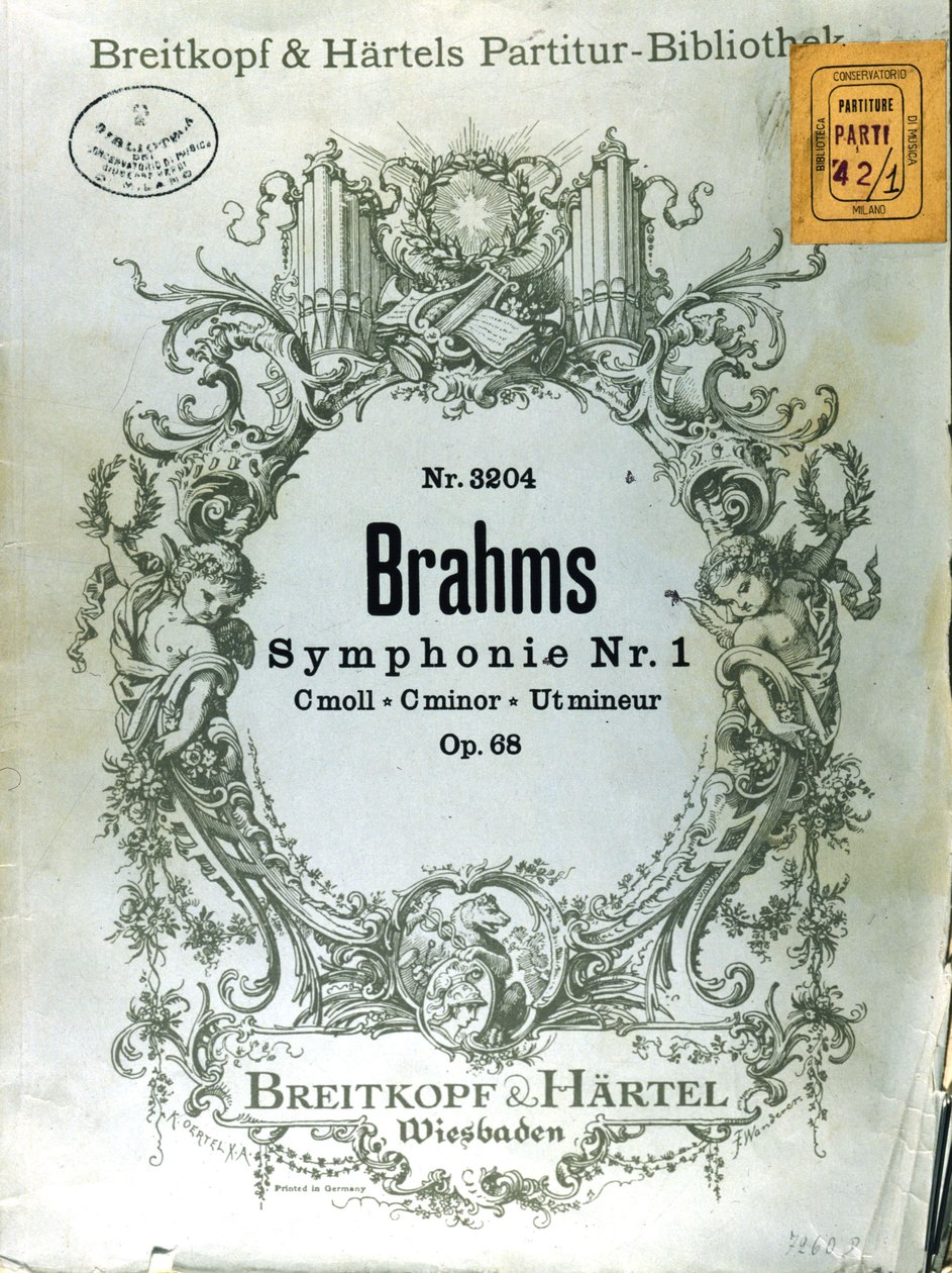 Frontispiz der Partitur der ersten Symphonie von Johannes Brahms (1833 - 1897) von French School