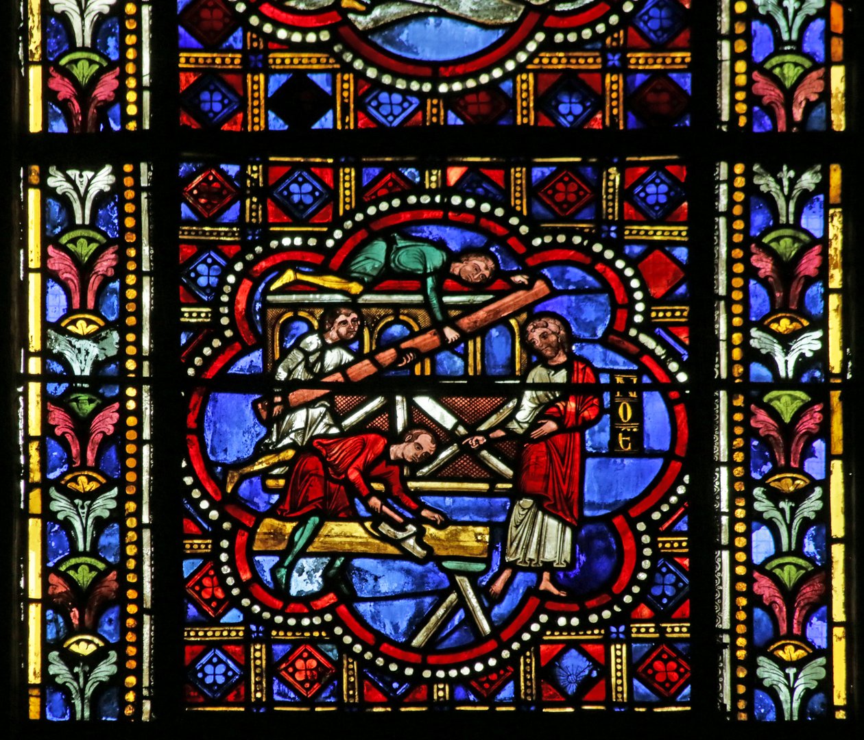 Fenster mit dem Bau der Arche Noah von French School