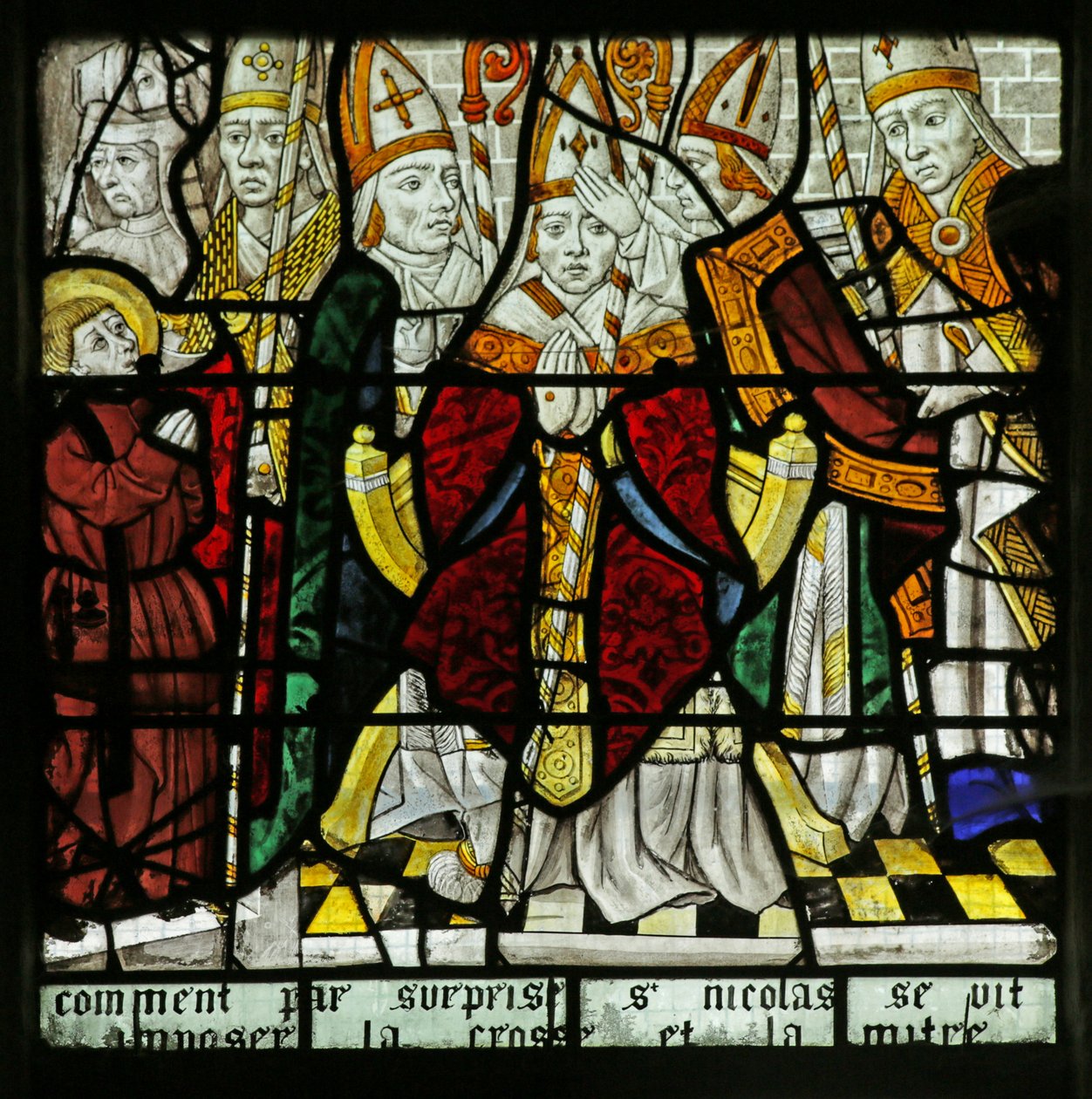 Fenster mit Darstellung eines Bischofs, möglicherweise des Heiligen Nikolaus von French School