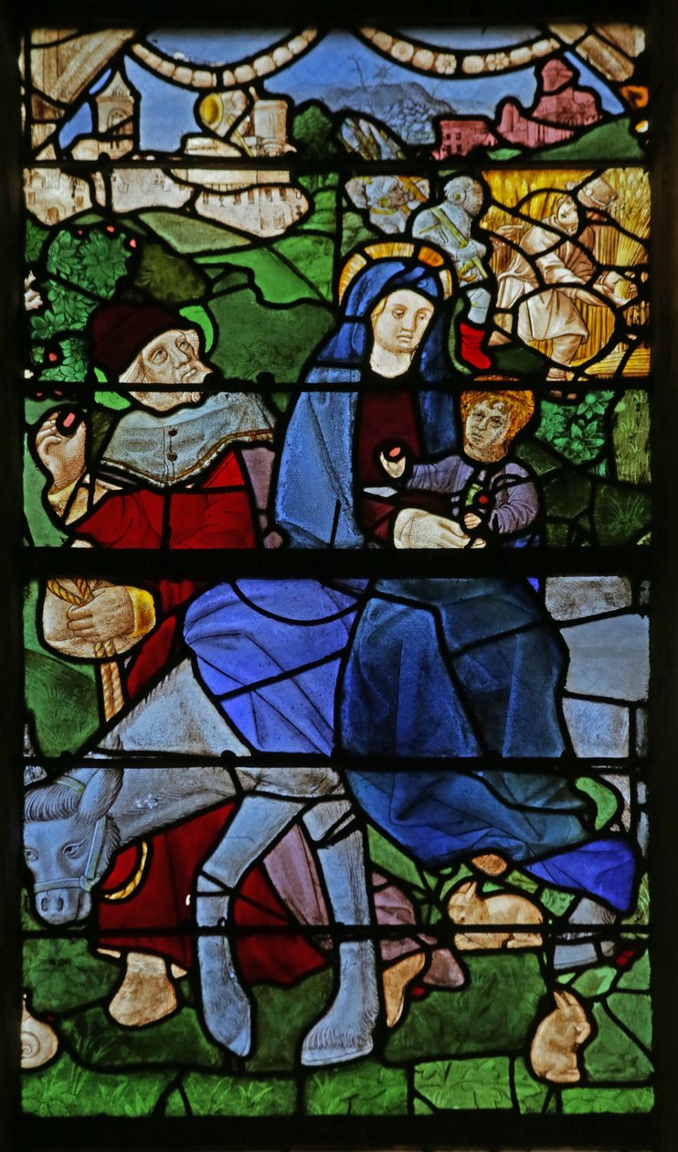 Fenster mit Darstellung der Flucht nach Ägypten von French School