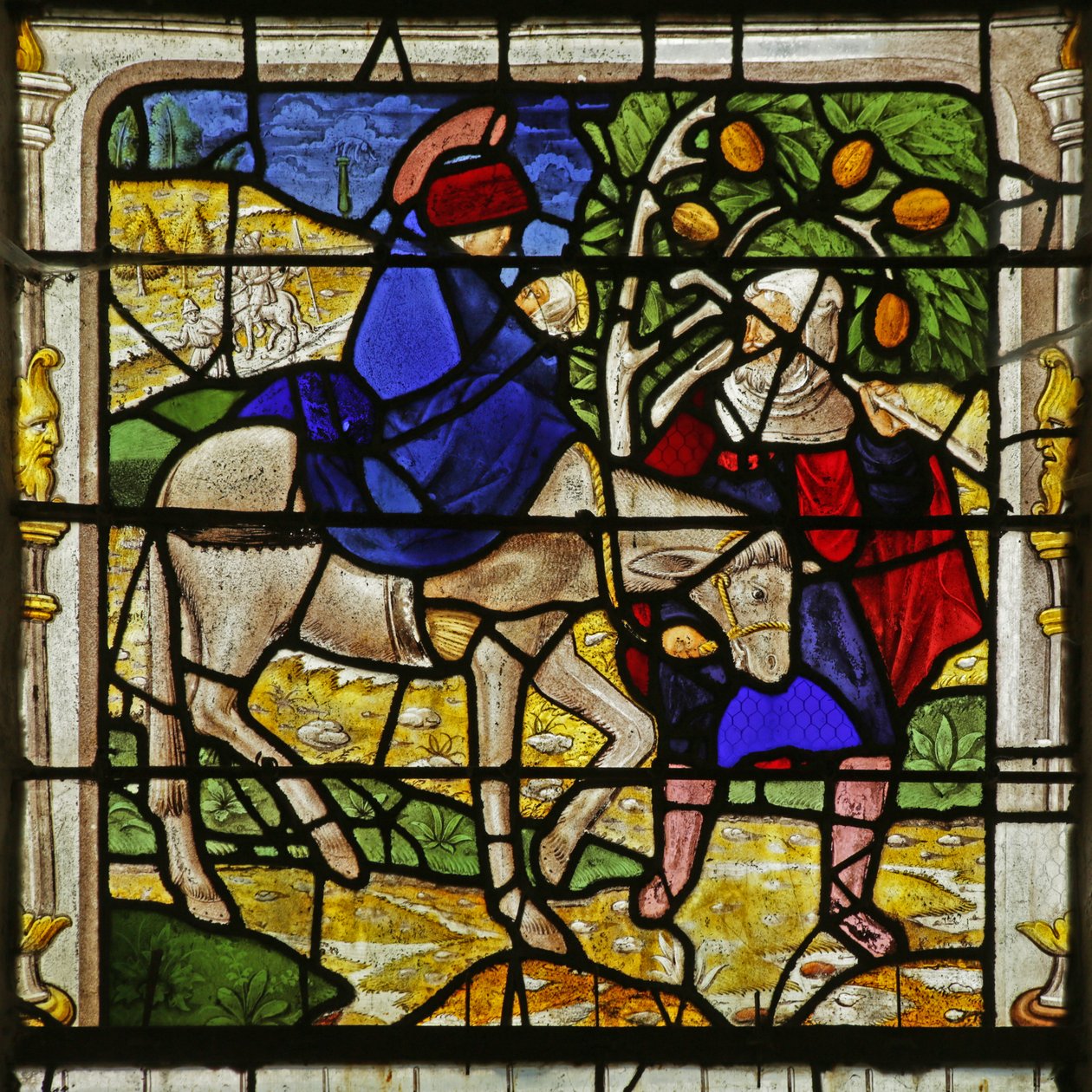 Fenster mit Darstellung der Flucht nach Ägypten von French School