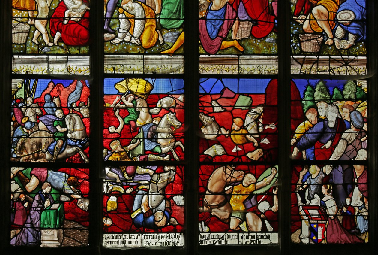 Fenster mit Darstellung der Israeliten, die das Rote Meer überqueren und das Ertrinken der Armee des Pharaos von French School