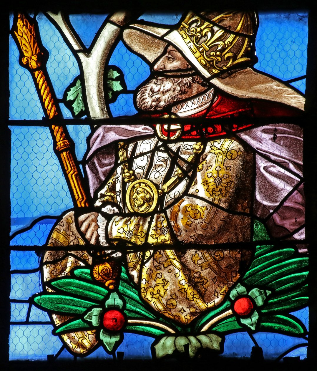 Fenster mit Darstellung des Jessebaums (größtenteils modern) von French School