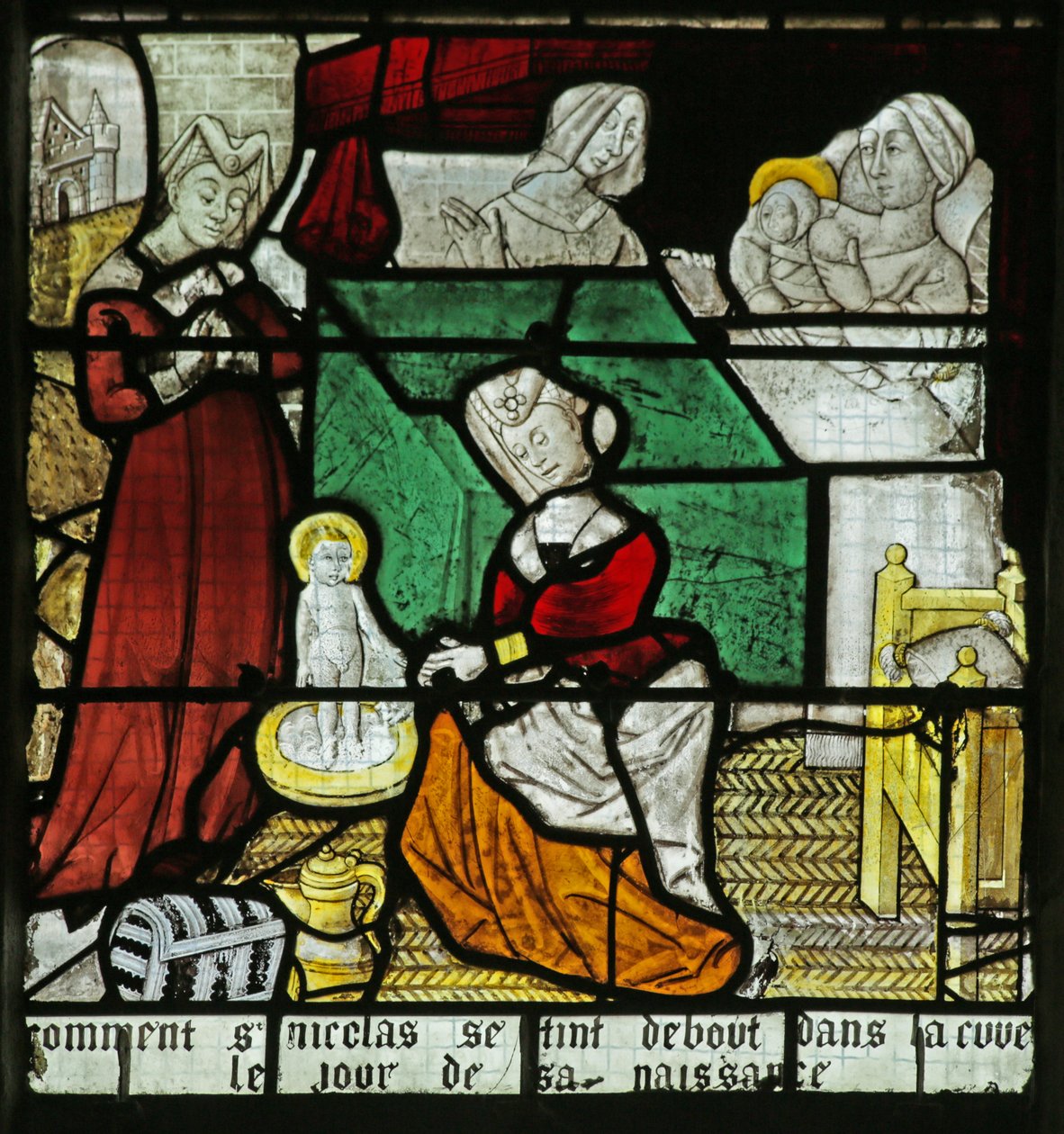 Fenster mit Darstellung der Geburt des Heiligen Nikolaus, 1460-70 von French School