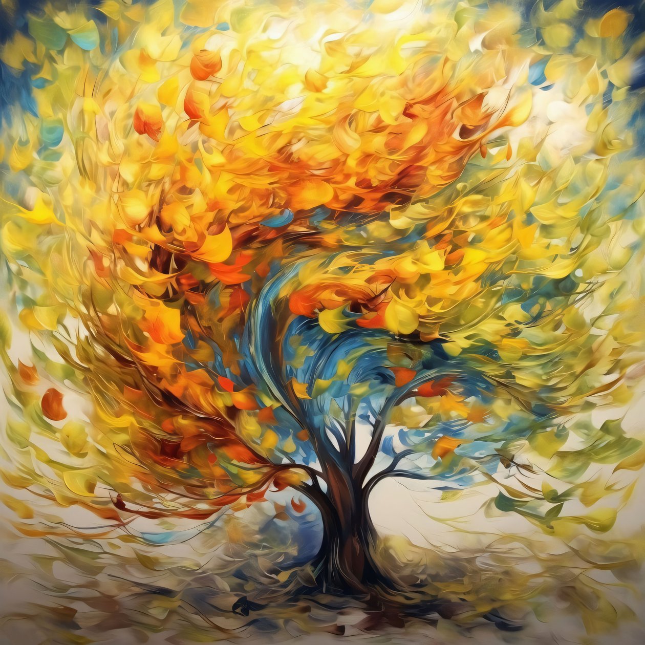 Bunter Baum Kunstwerk, Leinwand  Wandrahmen Druck auf Anfrage von F. Abderrahim