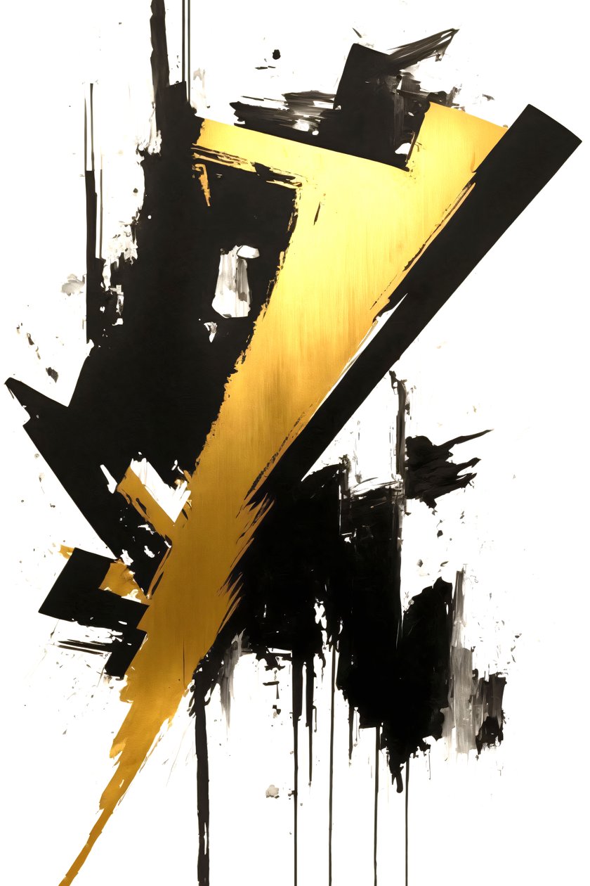 Gold Schwarz Malerei, Zeitgenössische Kunst, Große Leinwand, auf Anfrage Druck von F. Abderrahim