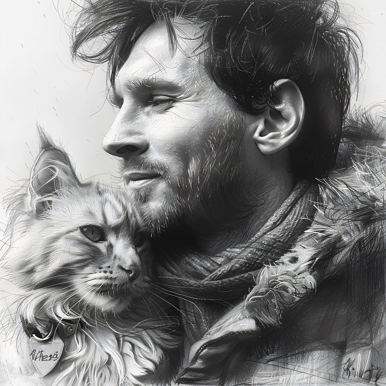 Katze mit Fußballer Messi von F. Abderrahim