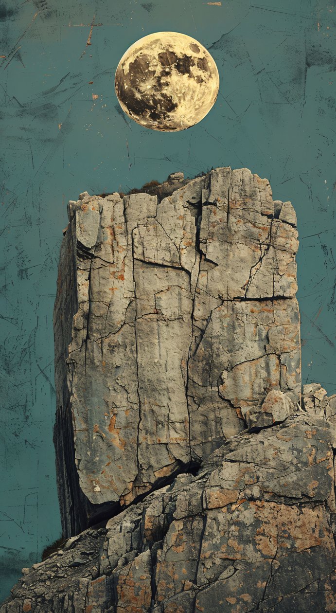 Gelber Mond über einem Felsen, Wüste felsigen Berg amerikanischen Landschaft von F. Abderrahim
