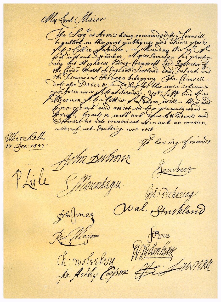 Brief an den Lord Mayor von London von 2nd Earl of Manchester Edward Montagu