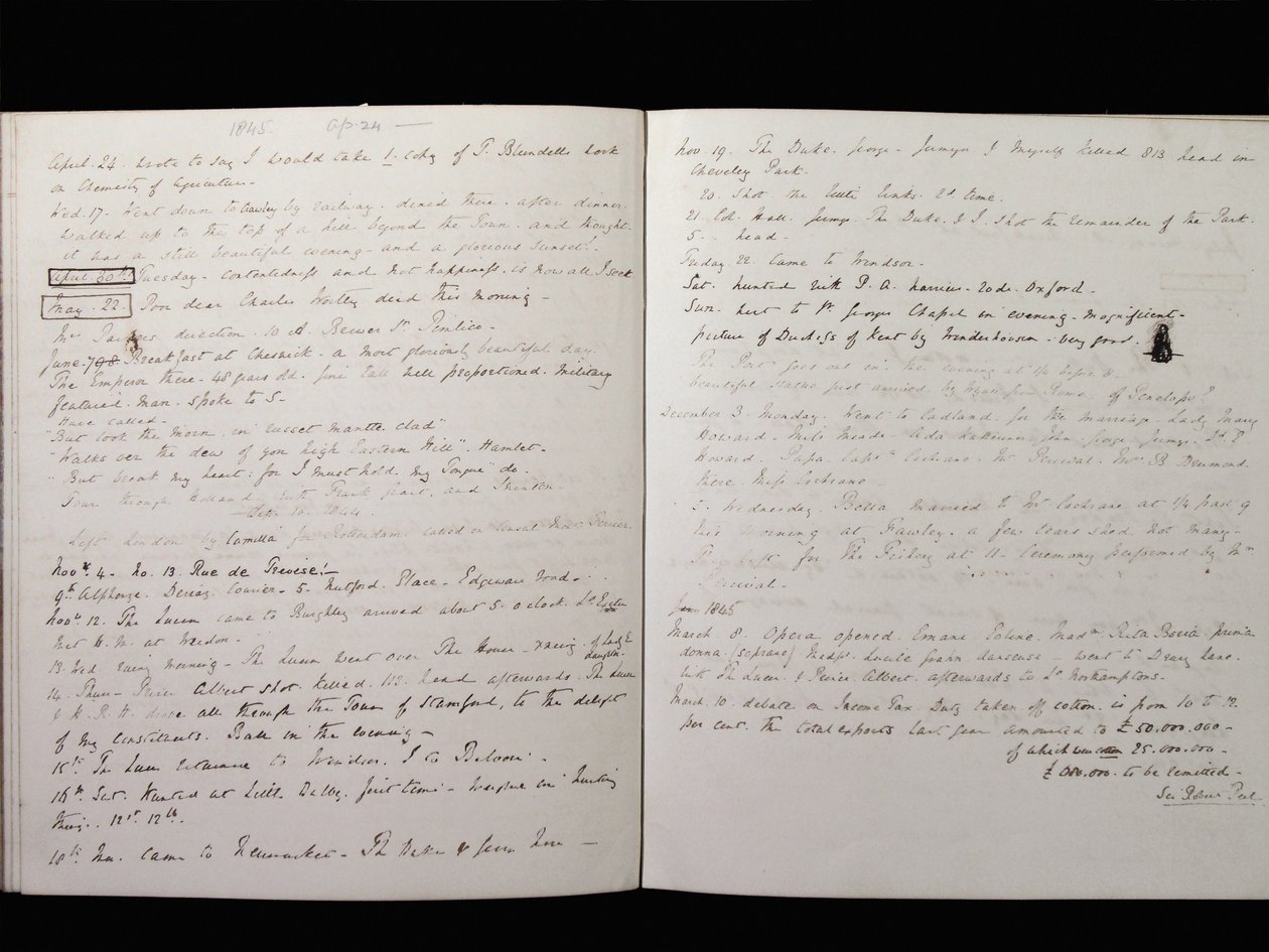 Auszug aus dem Tagebuch des Marquess of Granby, 24. April 1845 von Charles Manners, 6th Duke of Rutland