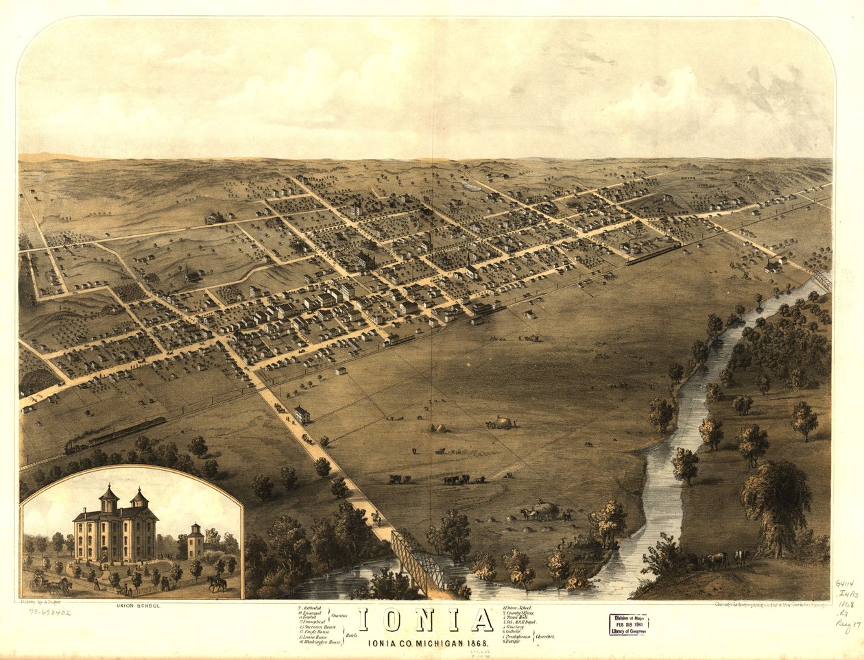 Ionia, Ionia Co., Michigan 1868 von A.; Chicago Lithographing Co. Ruger