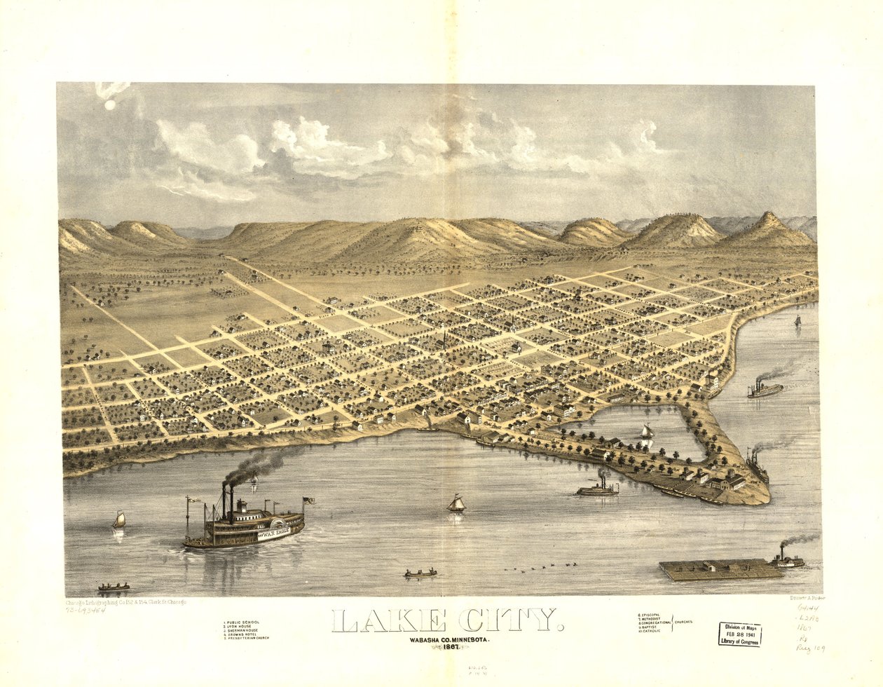 Lake City, Wabasha Co., Minnesota 1867 von A.; Chicago Lithographing Co. Ruger