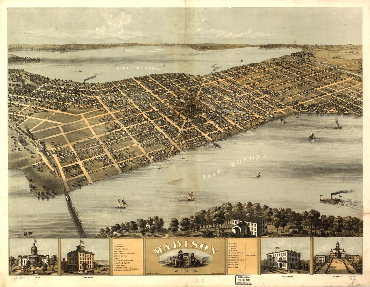 Madison, Wisconsin 1867 von A.; Chicago Lithographing Co. Ruger