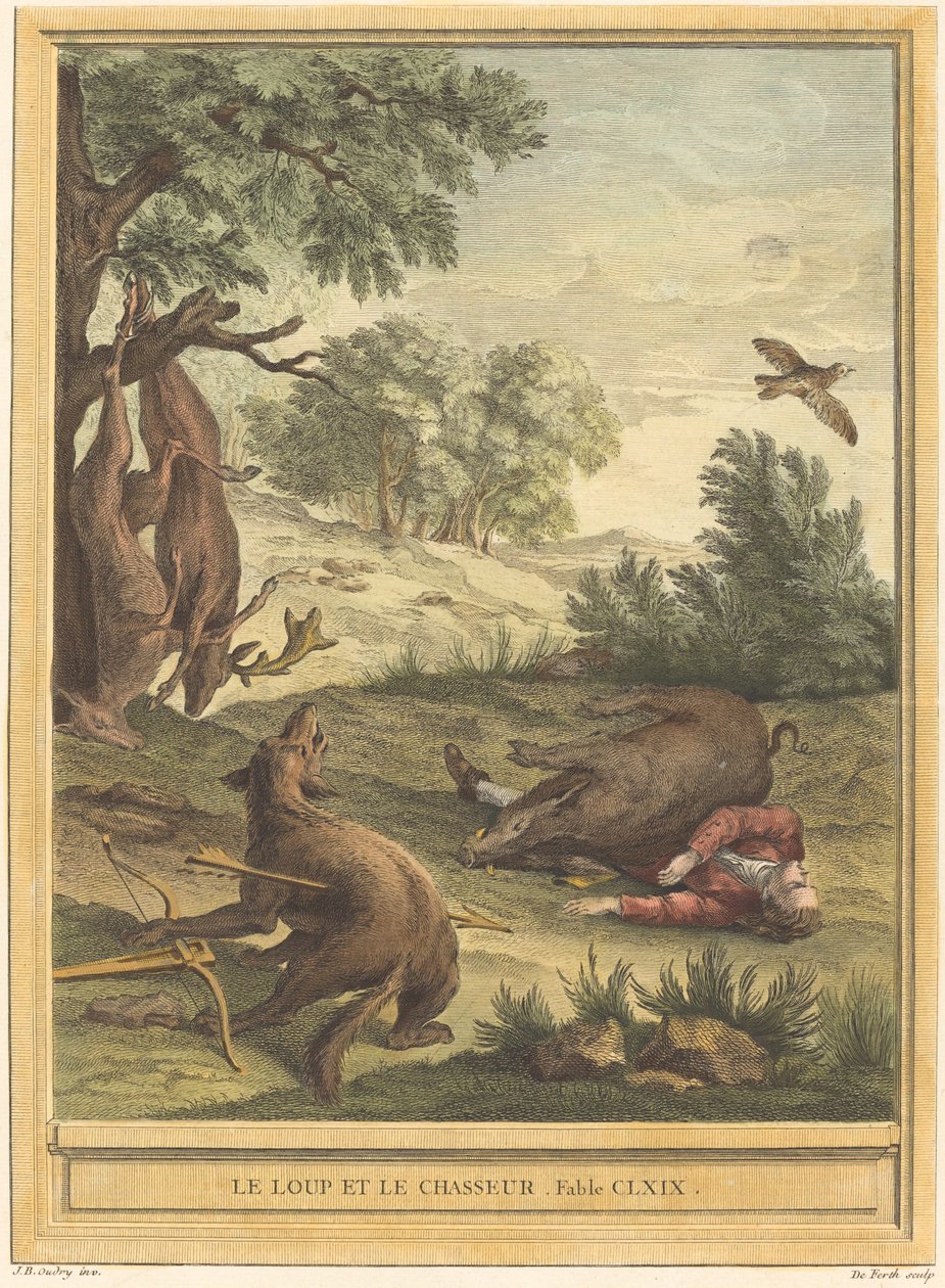 Der Wolf und der Jäger von A. J. de Fehrt after Jean Baptiste Oudry