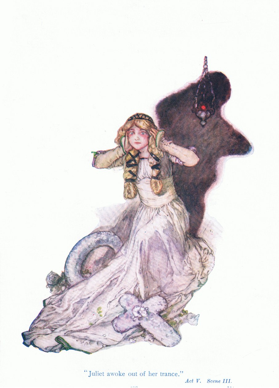 Julia erwachte aus einer Trance (Romeo und Julia), aus Tales from Shakespeare, veröffentlicht von Ward Lock & Co Ltd von A. Jackson