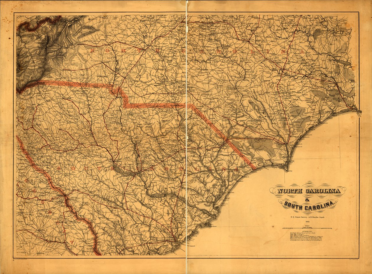 633.600. LC Civil War Maps (2. Aufl.), 305a.4 Allgemeine Karte. Die bei der Erstellung der Karte verwendeten Behörden sind unter dem Titel aufgeführt. Staatsnamen, Grenzen und Eisenbahnen sind in Rot überdruckt. Beschreibung aus veröffentlichter Bibliograp von A. Lindenkohl