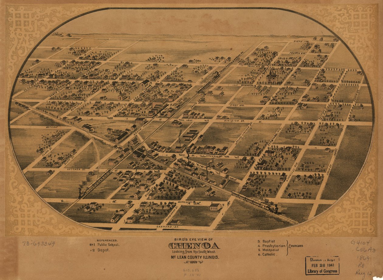 Vogelperspektive von Chenoa, McLean County, Illinois 1869 von A. Ruger