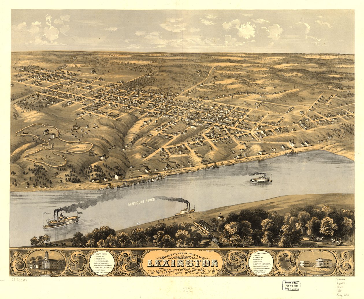 Vogelperspektive der Stadt Lexington, Lafayette Co., Missouri 1869 von A. Ruger