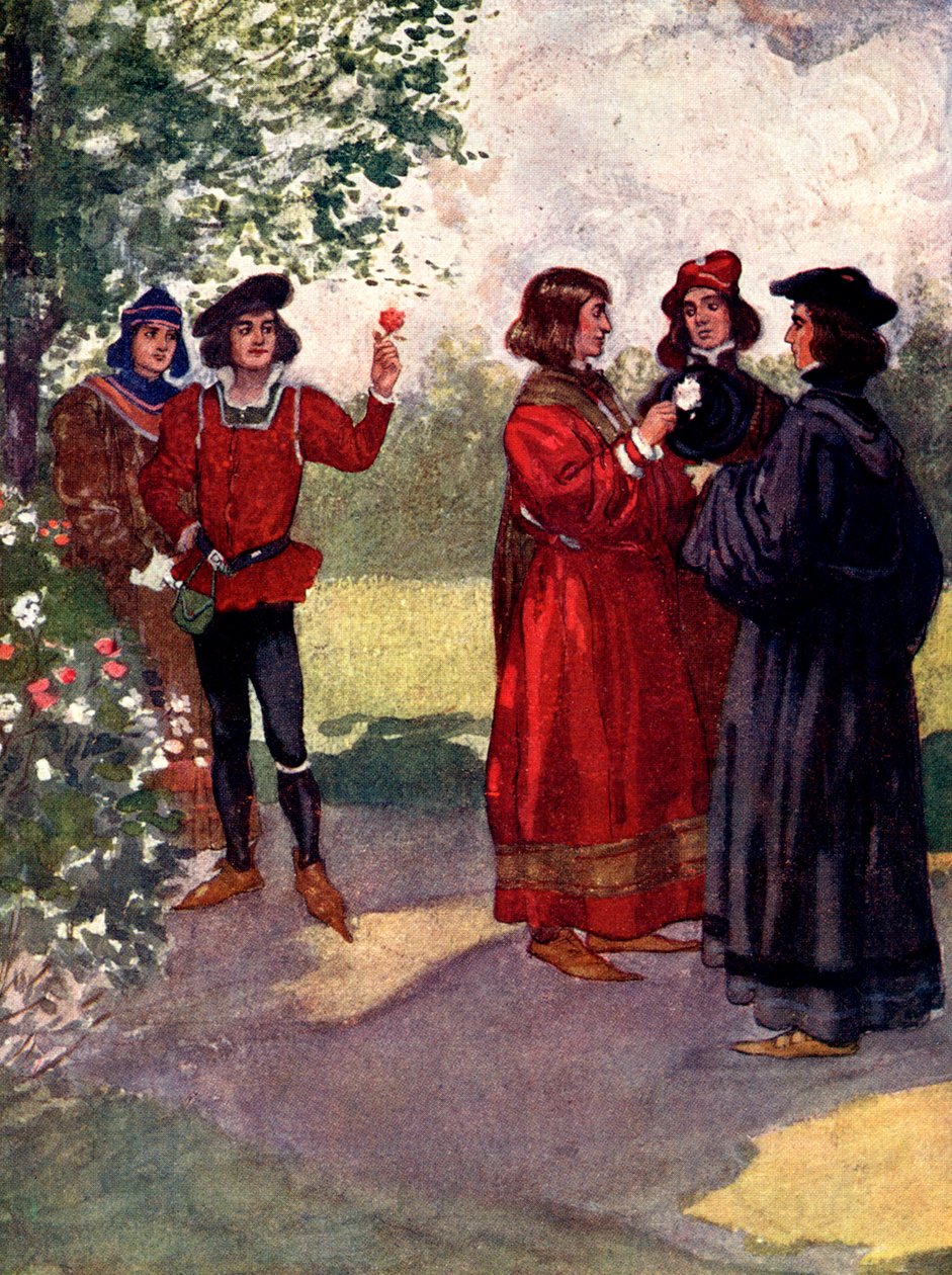 Die Adligen pflückten rote oder weiße Rosen und steckten sie in ihre Mützen, 15. Jahrhundert von A. S. Forrest