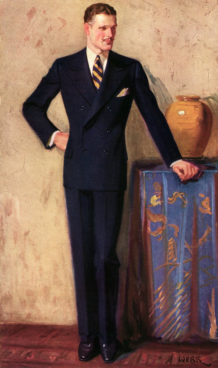 Illustration eines Mannes im zweireihigen Anzug, ca. 1925 (Druck) von A. Webb