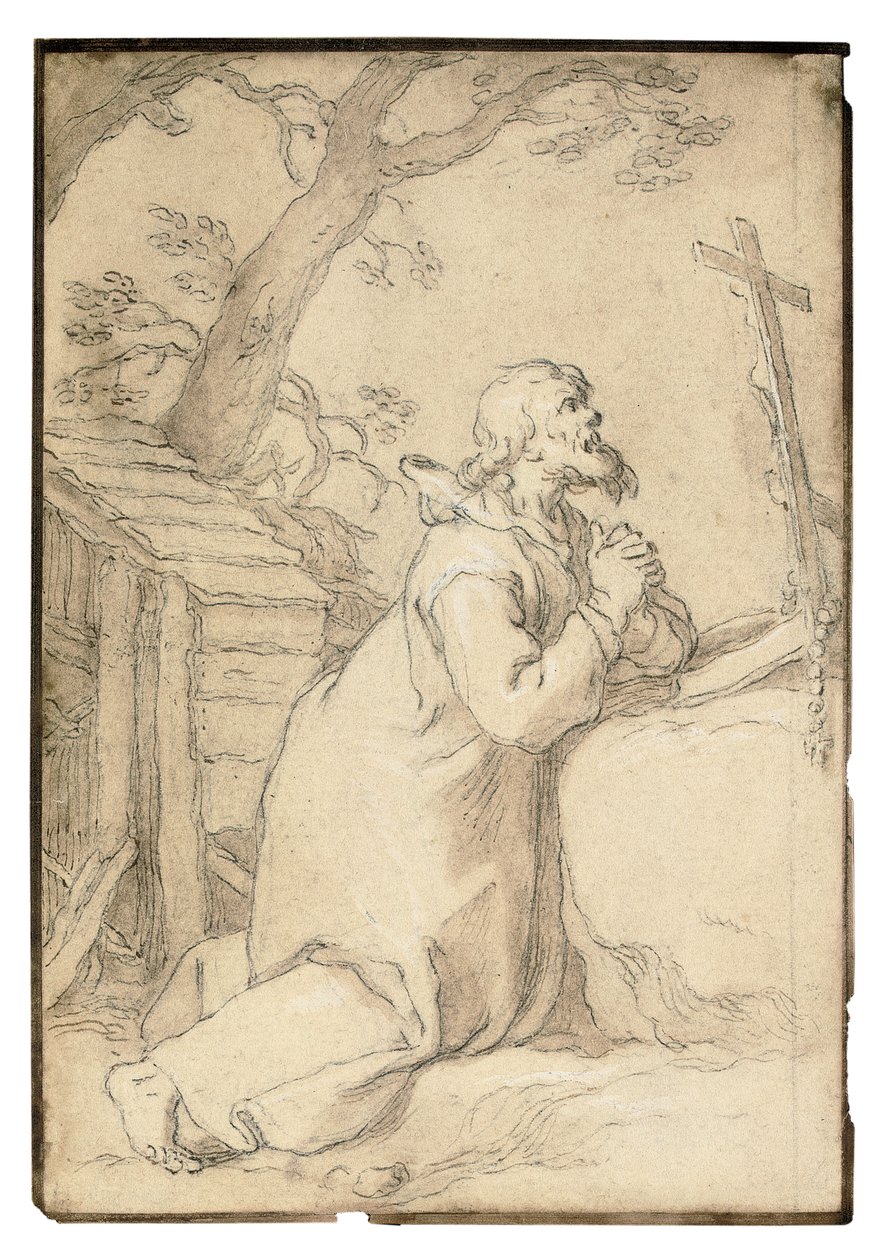 Der heilige Paulus von Phermae kniend im Gebet vor einem Kruzifix von Abraham Bloemaert