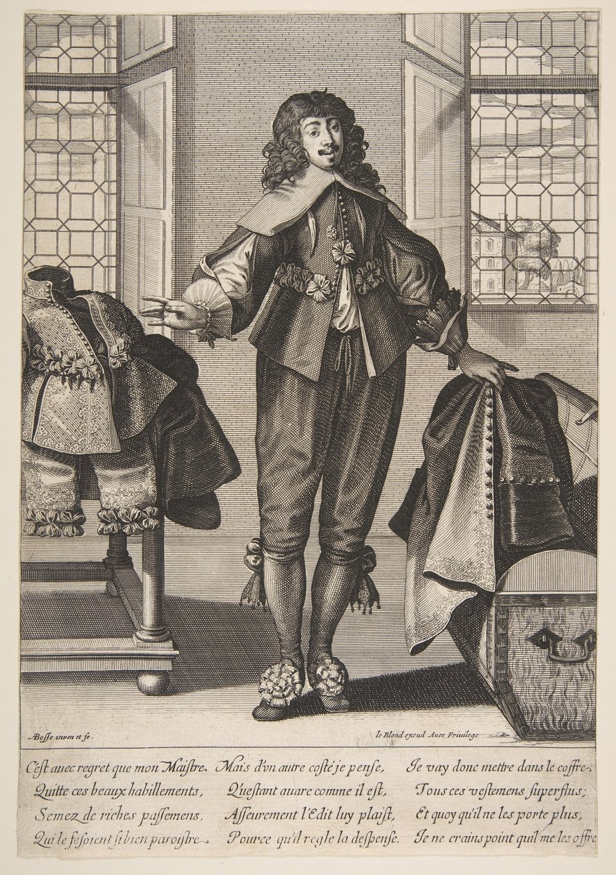 Ein Diener verstaut die luxuriösen Kleider seines Herrn, Mitte bis Ende des 17. Jahrhunderts von Abraham Bosse