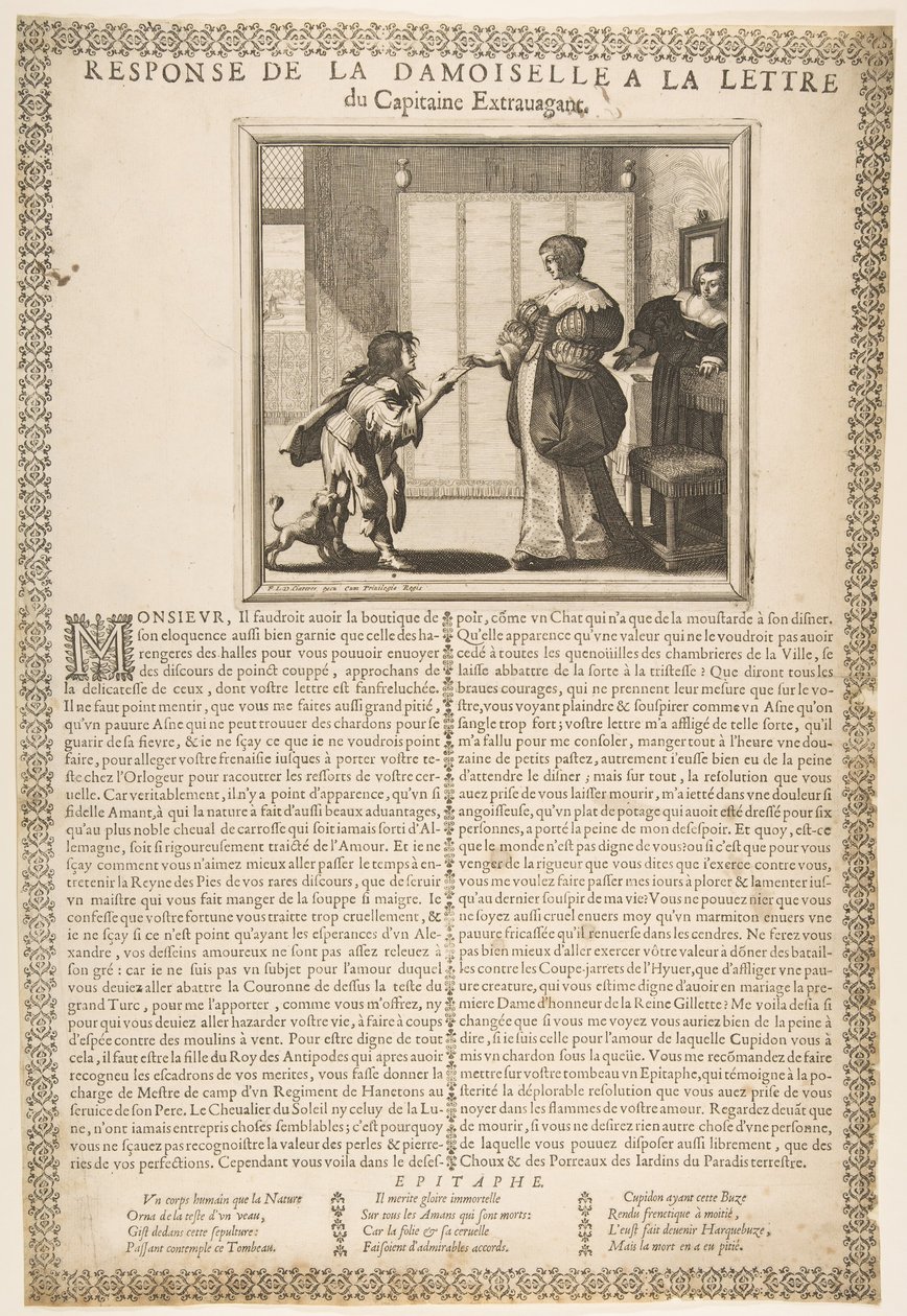 Antwort der jungen Dame auf den Brief des Kapitäns, ca. 1636 von Abraham Bosse