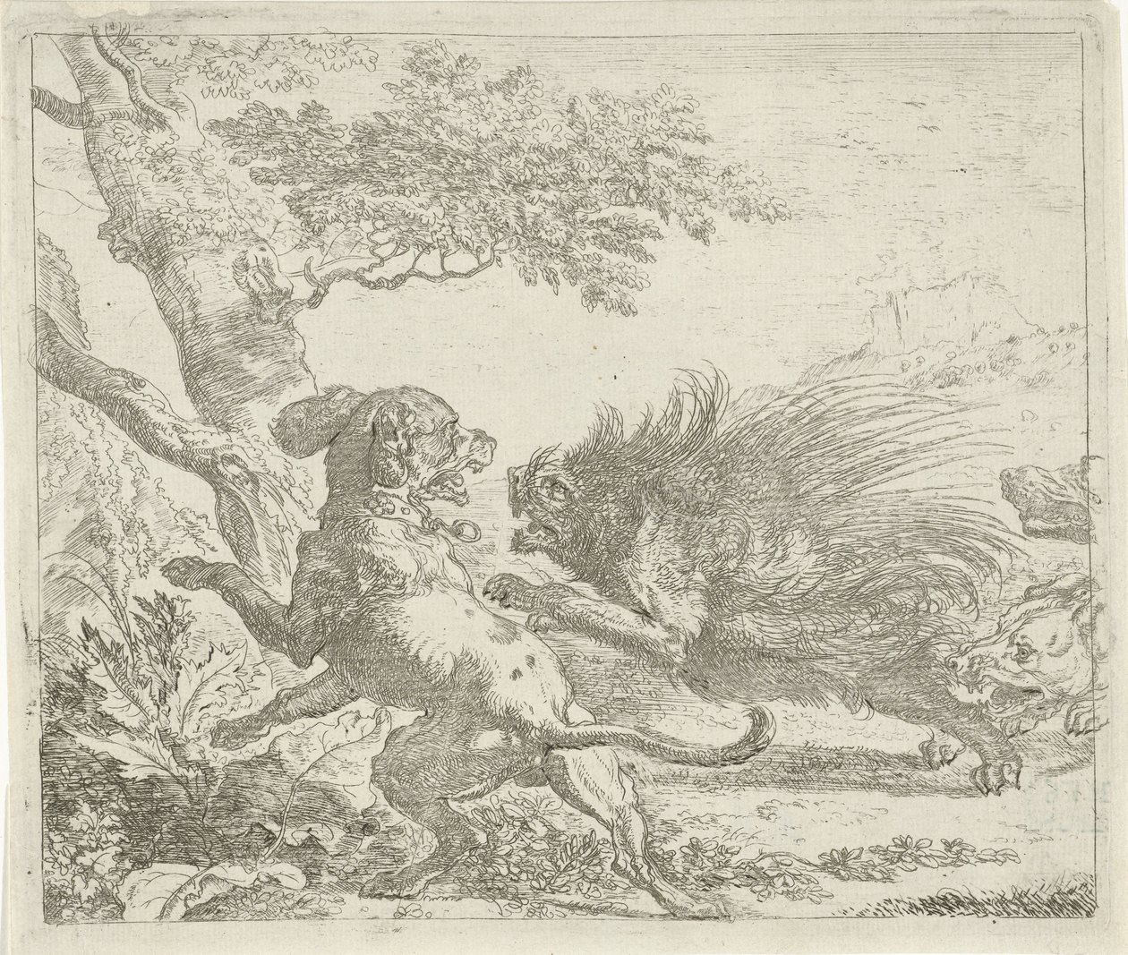 Stachelschwein von Hunden angegriffen von Abraham Danielsz. Hondius