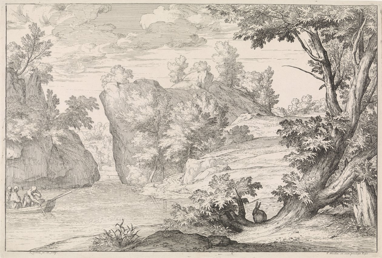 Flusslandschaft mit einem Hasen von Abraham Genoels