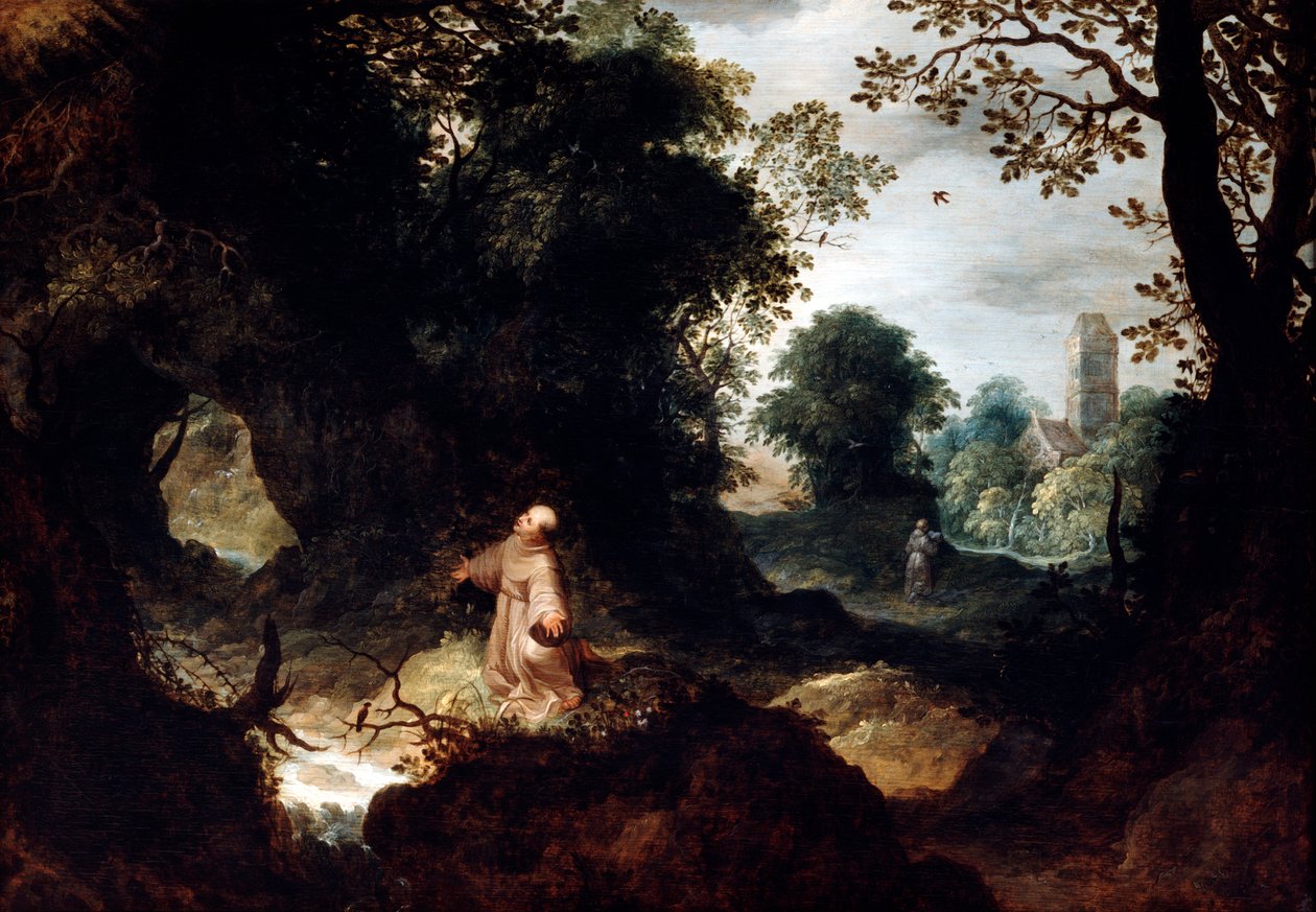 Felsige Landschaft mit dem heiligen Franziskus, frühes 17. Jahrhundert von Abraham Govaerts