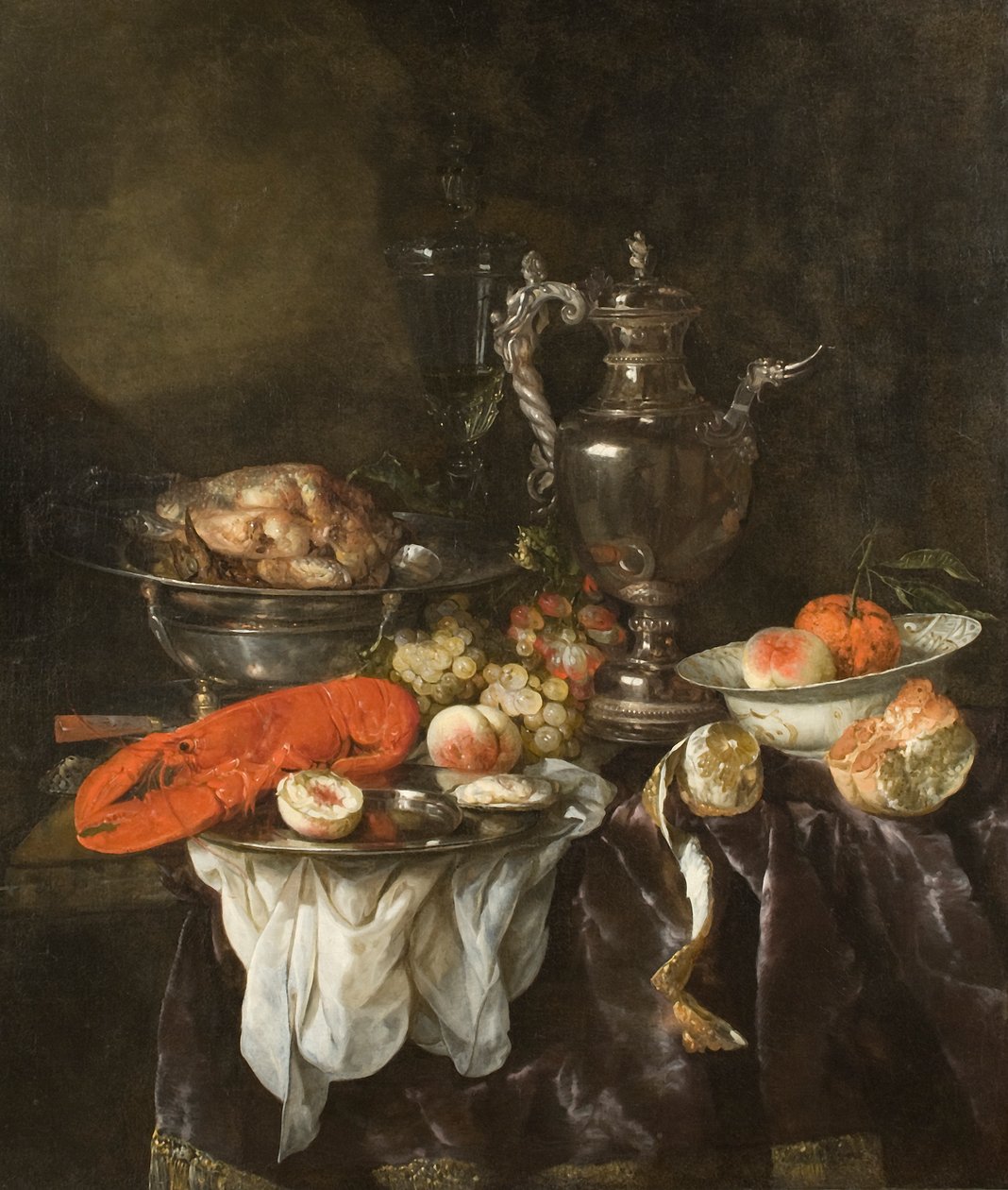 Stillleben mit Hummer, Obst, Silber- und Porzellangeschirr, ca. 1660 von Abraham Hendricksz van Beyeren