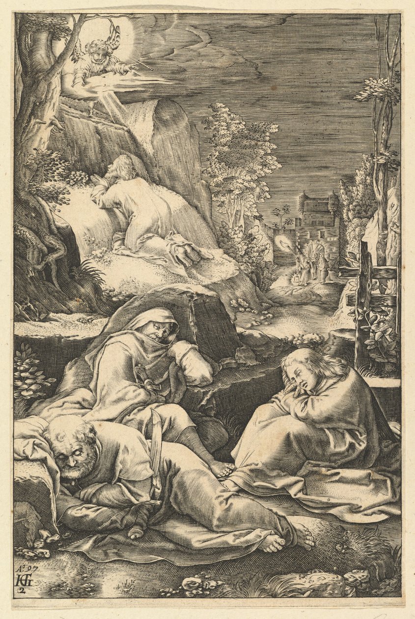 Die Agonie im Garten, aus Die Passion Christi von Abraham Hogenberg