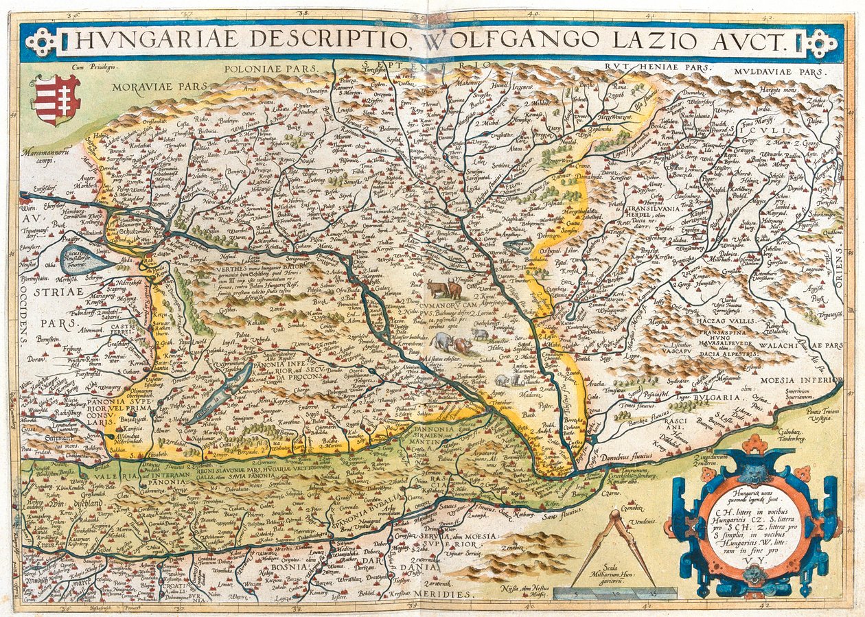 Österreich, Slowenien, Bosnien und Herzegowina, Serbien, Rumänien, Tschechische Republik, Slowakei, Ungarn, Westukraine von Abraham Ortelius