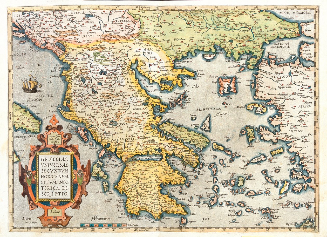 Kroatien (Bezirk: Dubrovnik-Neretva), Süd-Bosnien und Herzegowina, Süd-Serbien, Süd-Bulgarien, Montenegro, Albanien, Mazedonien, Griechenland, Westtürkei von Abraham Ortelius