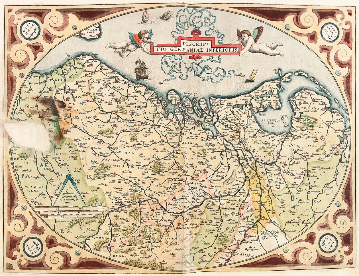 Descriptio Germaniae Inferioris Geographische Karte des Gebiets der Niederländischen Germanen aus „Theatrum Orbis Terrarum“ von Abraham Ortelius von Abraham Ortelius