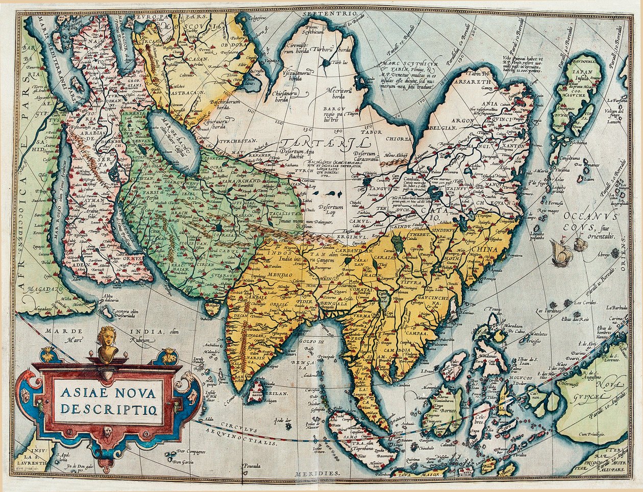 Beschreibung des asiatischen Kontinents, Geographische Karte aus „Theatrum Orbis Terrarum“ von Abraham Ortelius