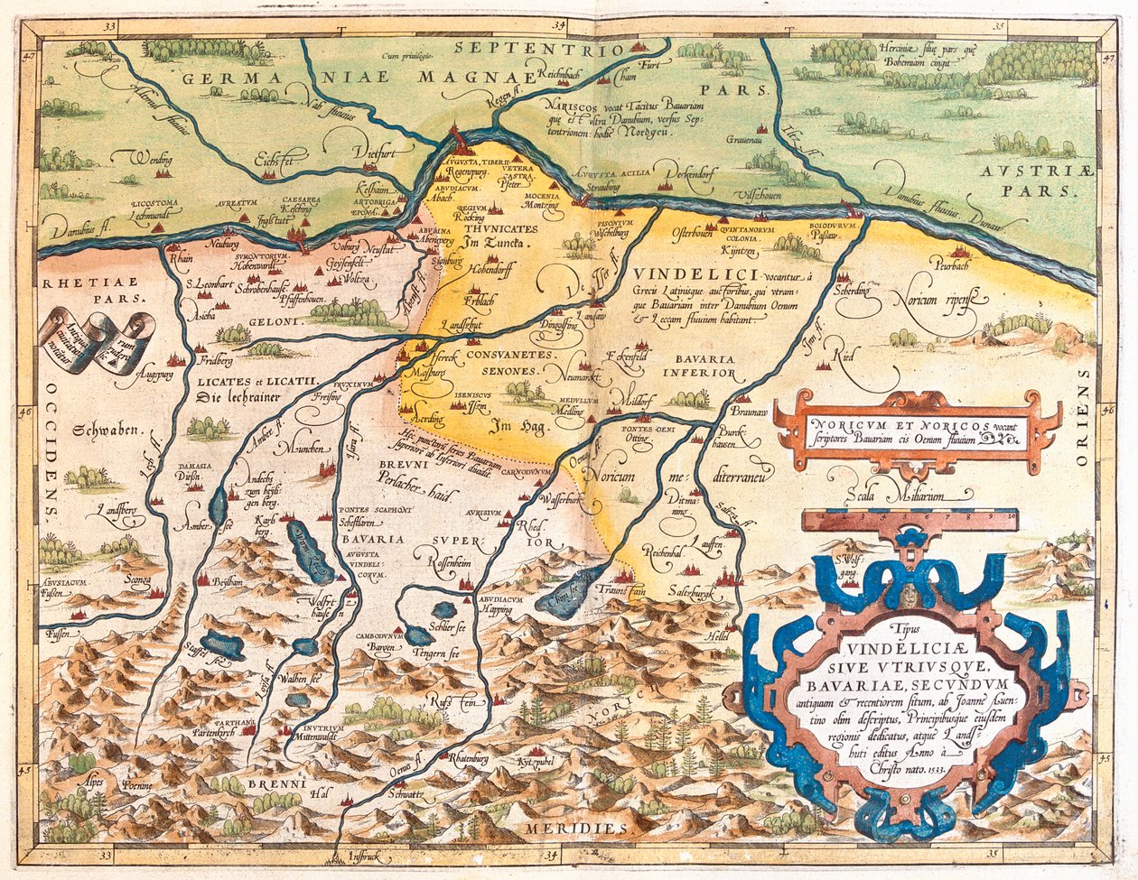 Deutschland (Bundesland: Bayern), Österreich (Bundesland: Tirol, Oberösterreich, Salzburg) von Abraham Ortelius