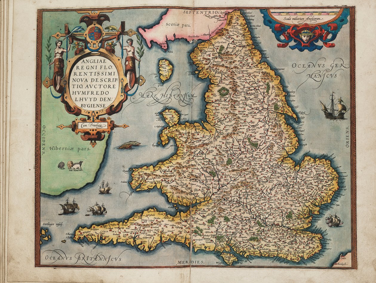 Neue Karte des blühendsten Königreichs England, von Humphrey Lloyd aus Denbigh von Abraham Ortelius