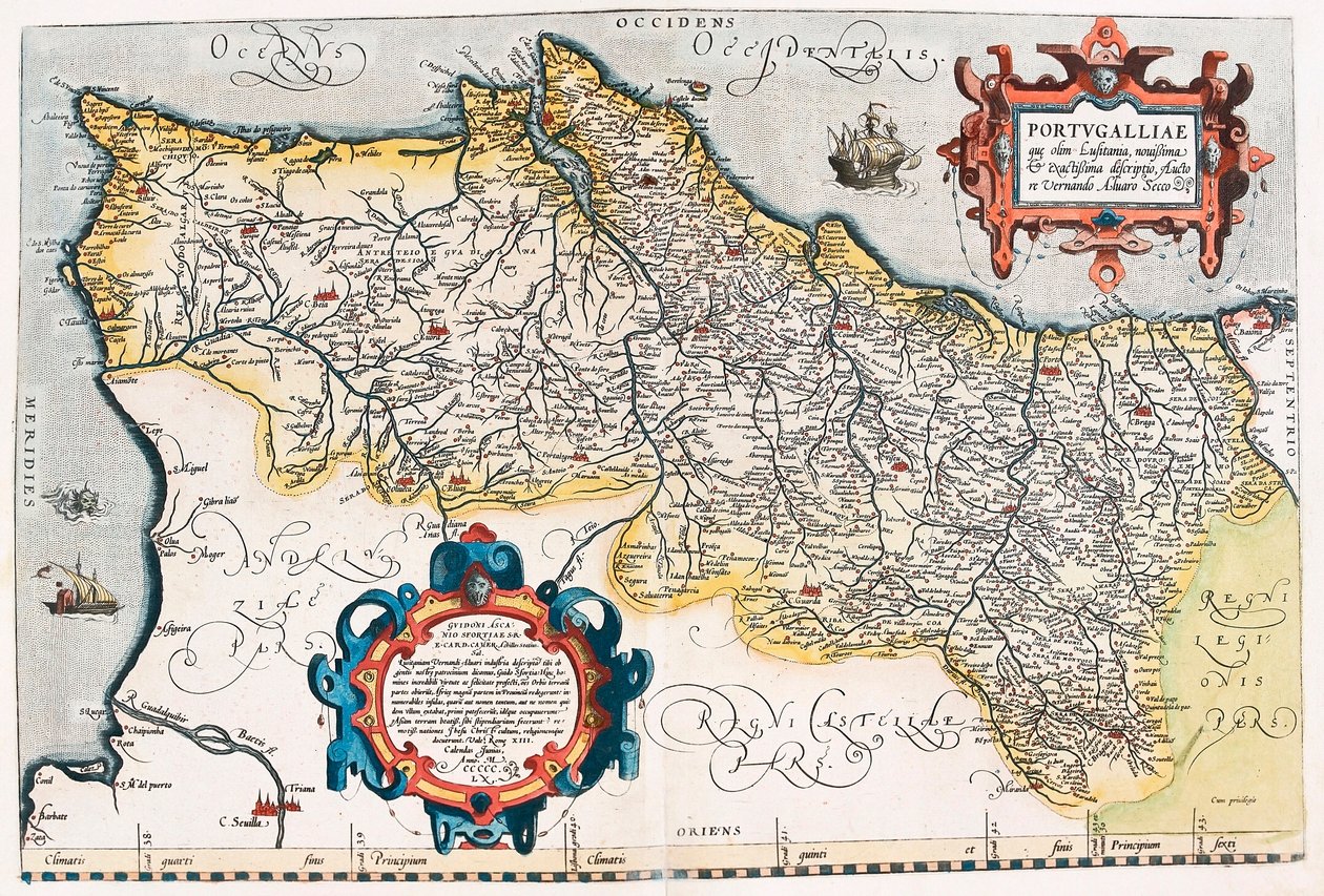 Portugiesische Geographiekarte des Territoriums von Portugal aus „Theatrum Orbis Terrarum“ von Abraham Ortelius von Abraham Ortelius