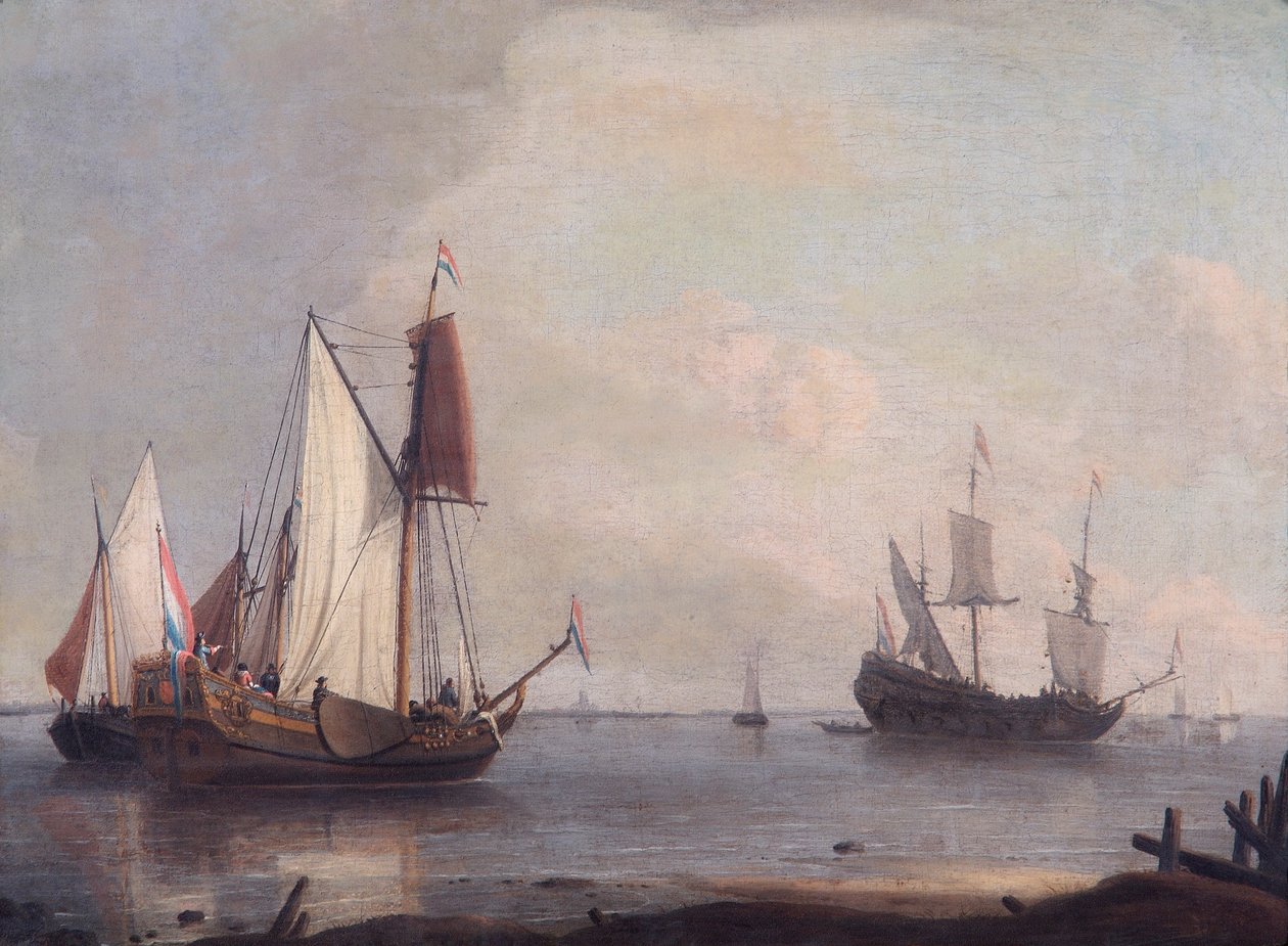 Niederländische Schiffe in einem Fluss, 17. Jahrhundert von Abraham Storck