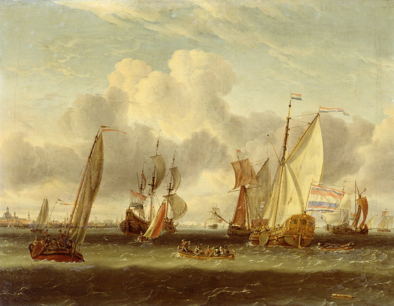 Schiffe auf dem IJ im Hafen von Amsterdam von Abraham Storck