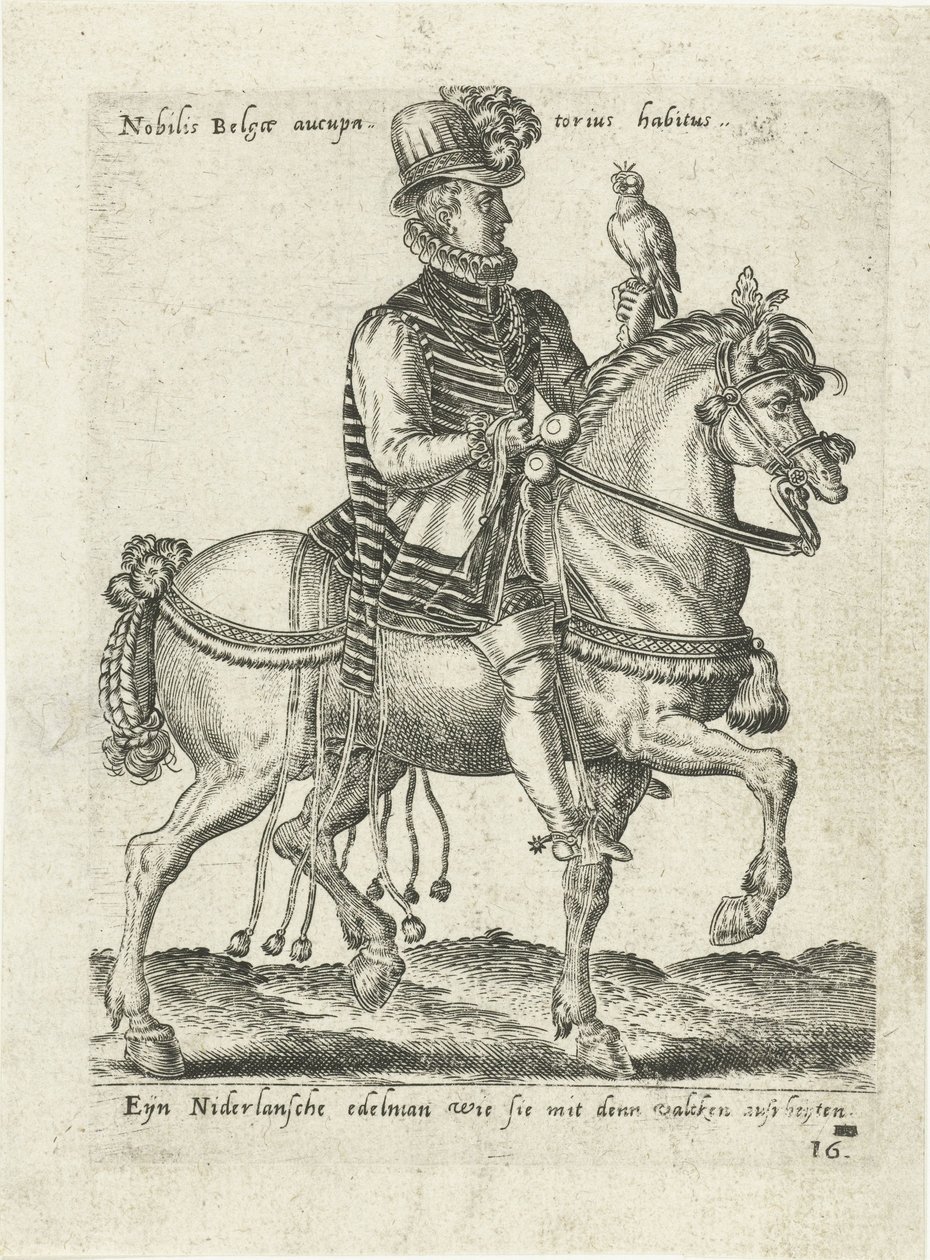 Niederländischer Edelmann auf Falkenjagd zu Pferd von Abraham de Bruyn (attributed to)