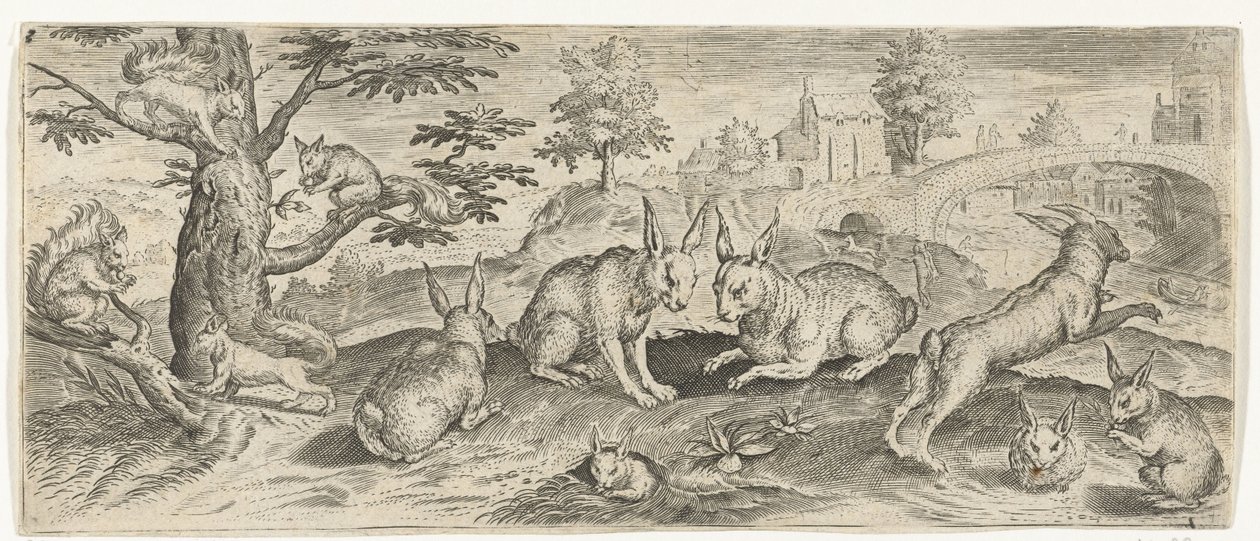 Eichhörnchen und Kaninchen (Dieren) von Abraham de Bruyn (possibly)