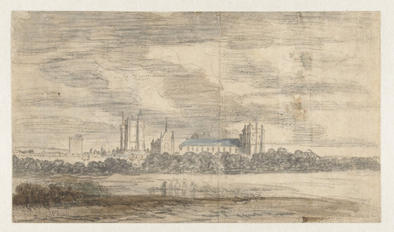 Ansicht des Schlosses von Vincennes, hinter einer Baumreihe von Abraham de Verwer