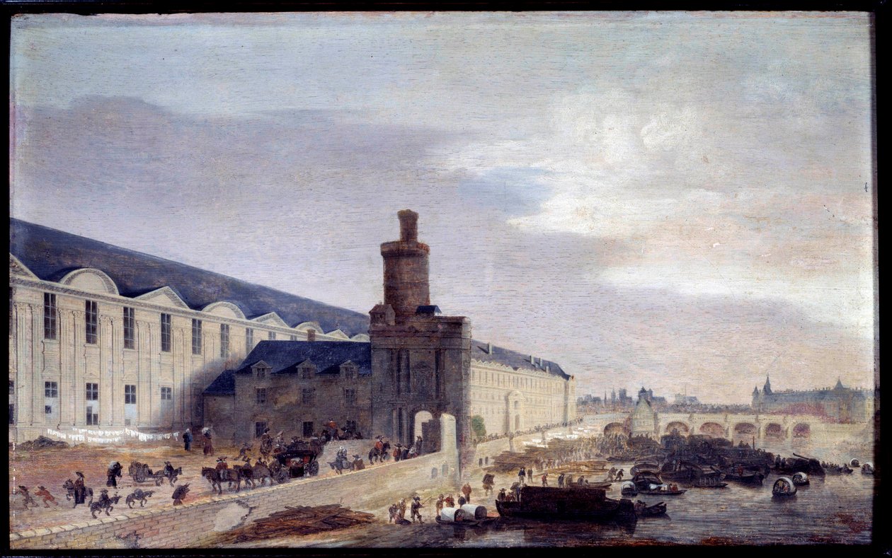 Ansicht von Porte Neuve und Galerie du Louvre um 1640. Eingang des Louvre an den Ufern der Seine. Gemälde von Abraham de Verwer (1600-1650) 1640 Paris, Musée Carnavalet von Abraham de Verwer