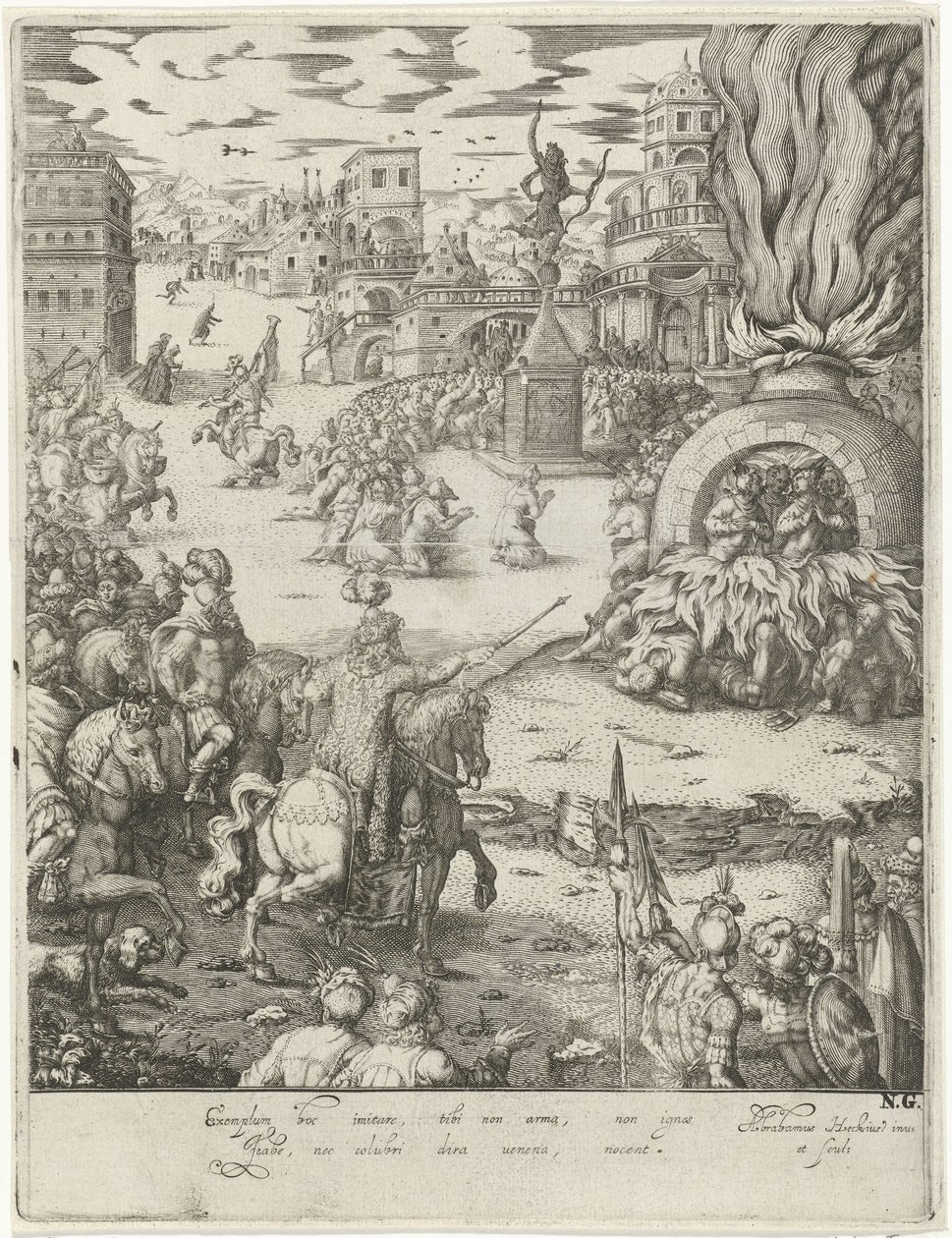 Schadrach, Meschach und Abednego im Feuerofen von Abraham van den Hecken