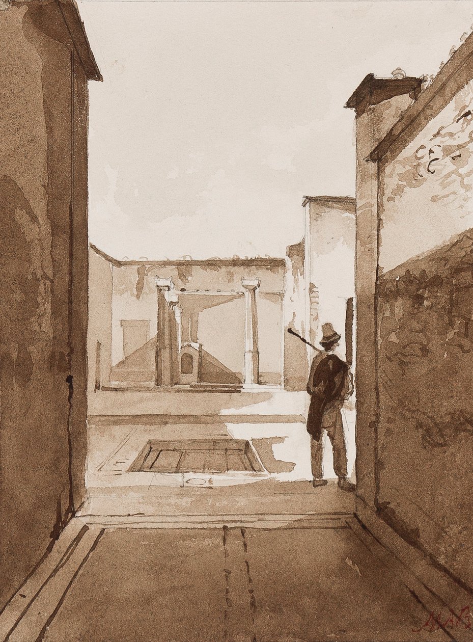 Hof in Pompeji, mit Ergänzungen von Prinzessin Maria Annunziata di Borbone (1843-1871) von Achille Vianelli