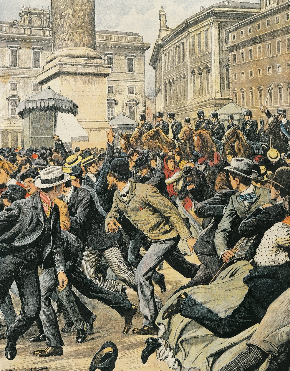 Generalstreik der Arbeiter in Rom, von Achille Beltrame, Illustration, Illustrator Achille Beltrame (1871-1945), aus La Domenica del Corriere von Achille Beltrame