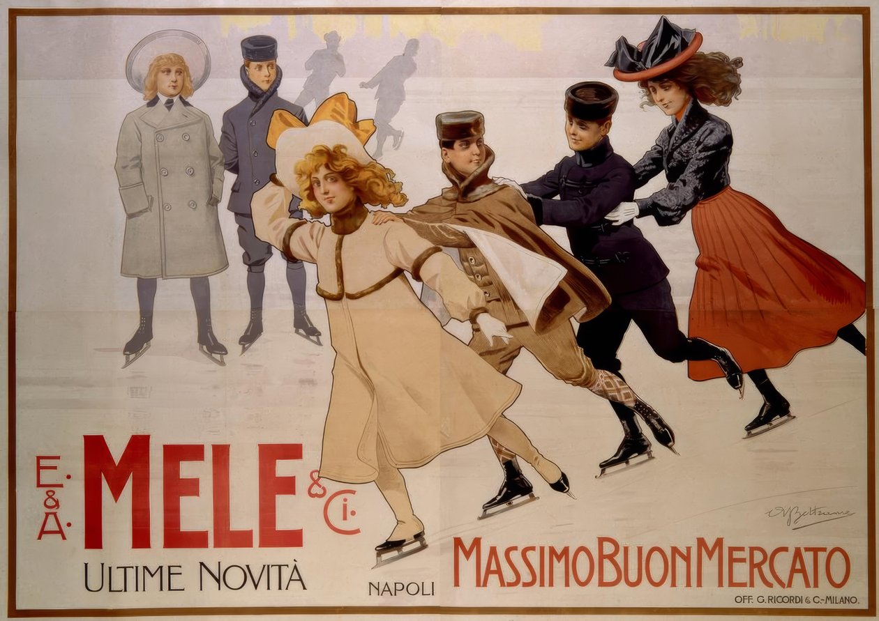 Jugendliche Eisläufer / Plakat 1902 von Achille Beltrame