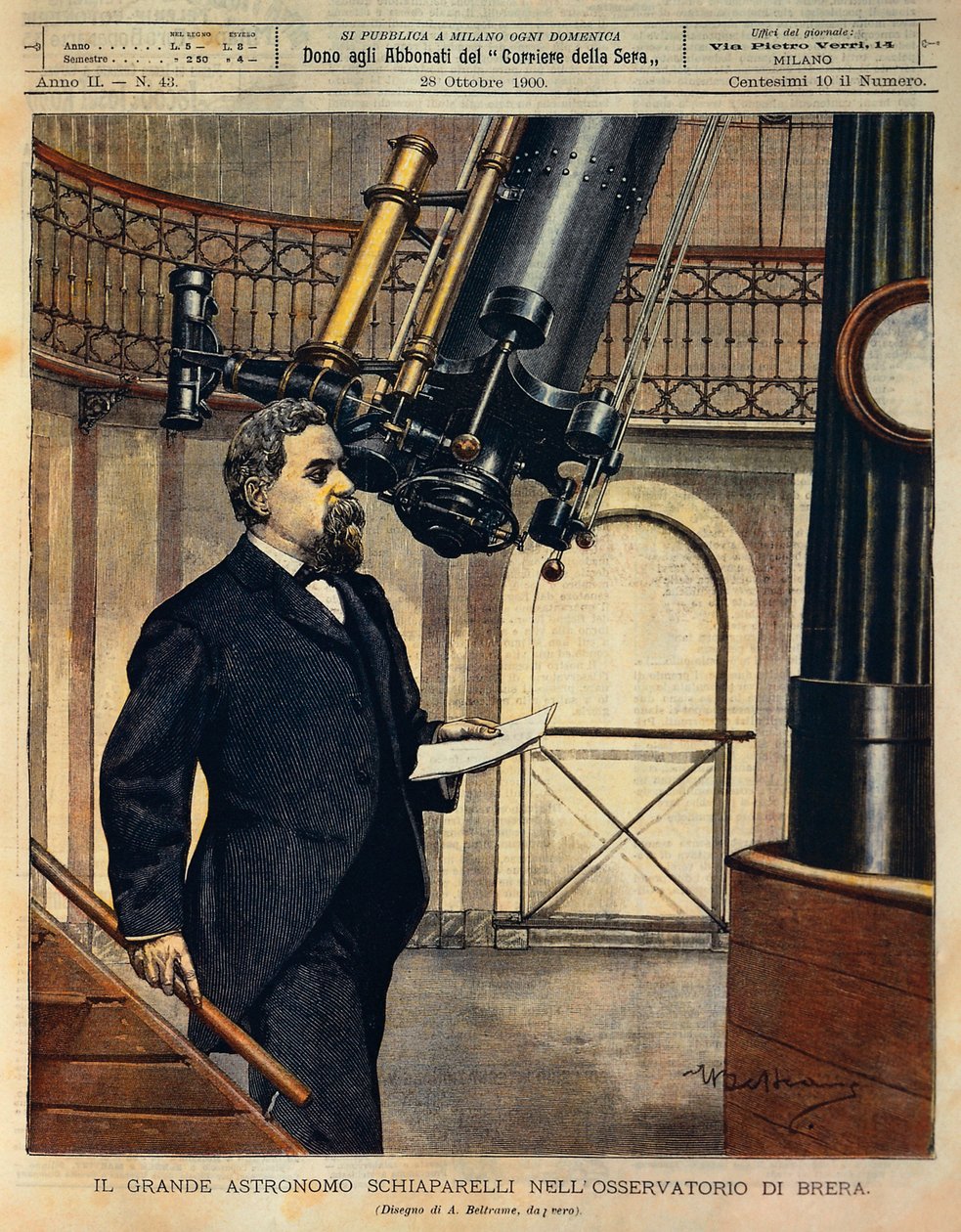 Der Astronom Schiaparelli (1835-1910) im Brera-Observatorium, Illustration von Achille Beltrame, aus La Domenica del Corriere, 28. Oktober von Achille Beltrame